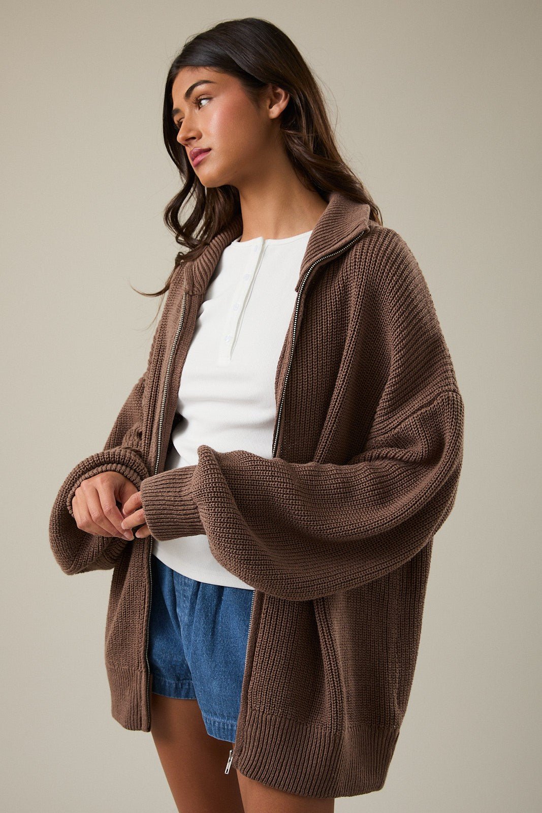 Zip Code Oversized Ribbed Zip Cardigan - Westly
