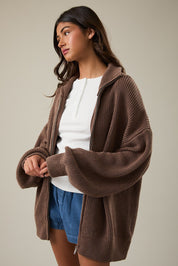 Zip Code Oversized Ribbed Zip Cardigan - Westly